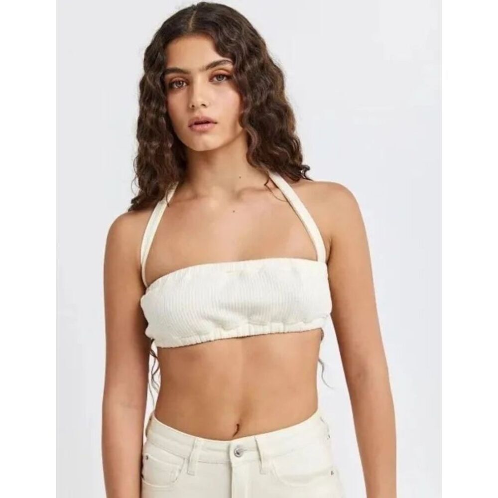 WeWoreWhat x Revolve Halter Bra Top Wide Rib in Ivory Medium $49